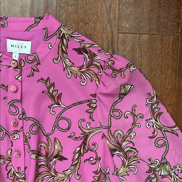 Milly Long Sleeve Pink and Brown Chain Patterned Dress, Size 8, NWOT - Picture 3 of 16